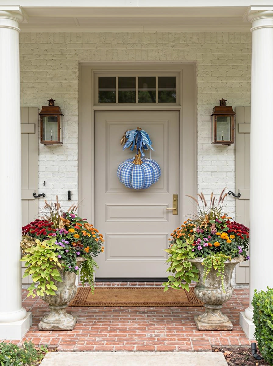 Blue and White Gingham Pumpkin