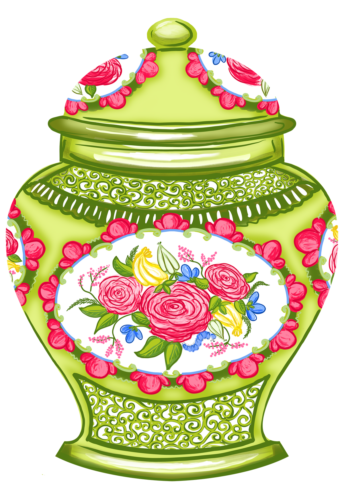 Famile Rose Chinoiserie Ginger Jar