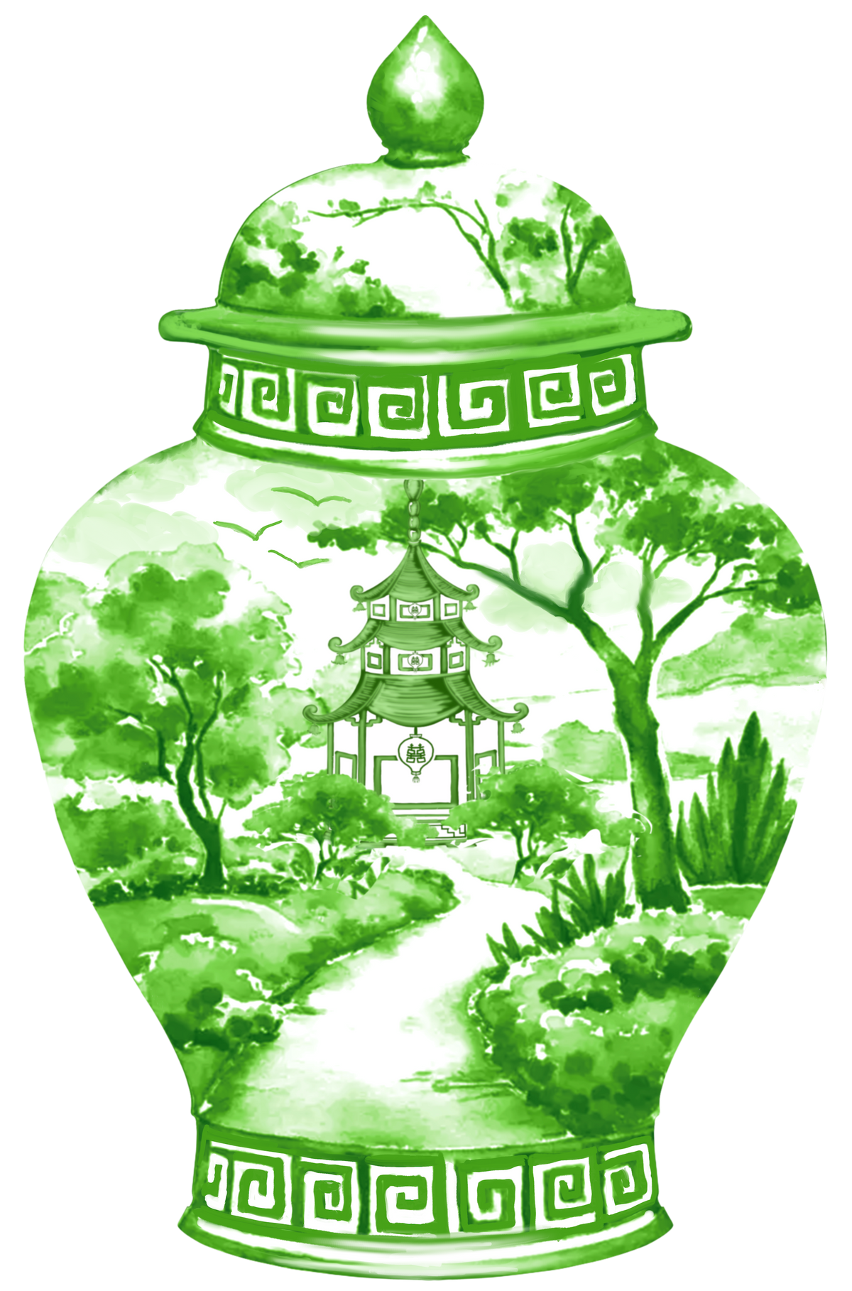 Green and White Ginger Jar